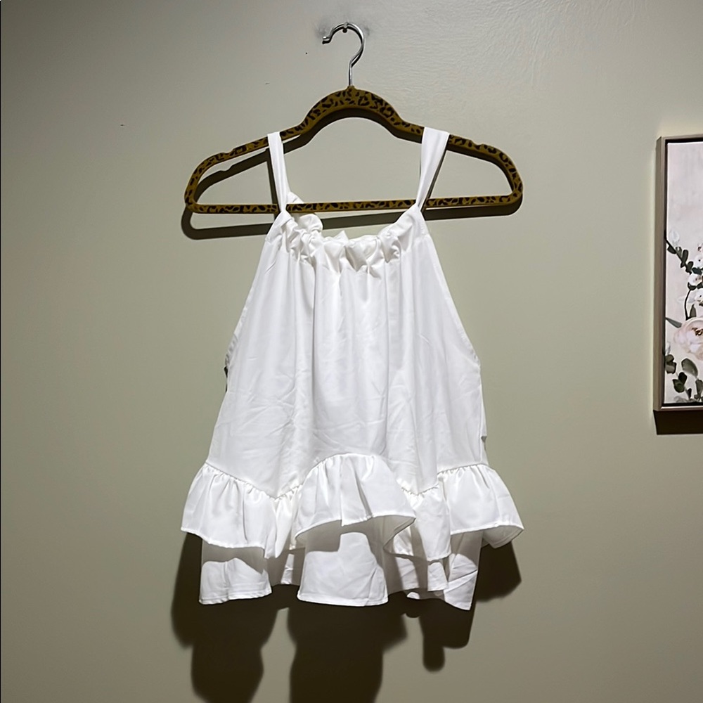 🌸SHEIN White Tank Top with Ruffled Hem